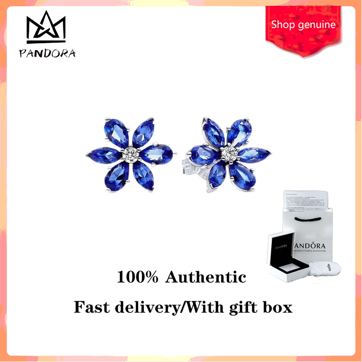 ♈100% authentic ♈ Pandorae Sparkling Blue Herbarium Cluster Stud Earrings Valentine's Day Gift Birthday Gift