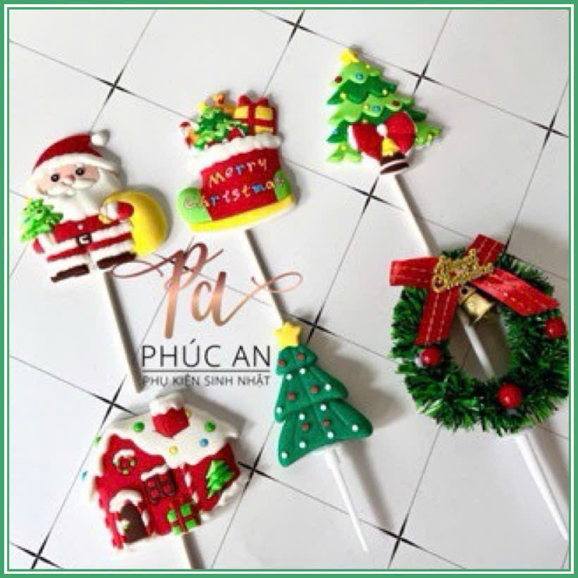 Topper que cắm trang trí bánh sinh nhật Noel Giáng Sinh