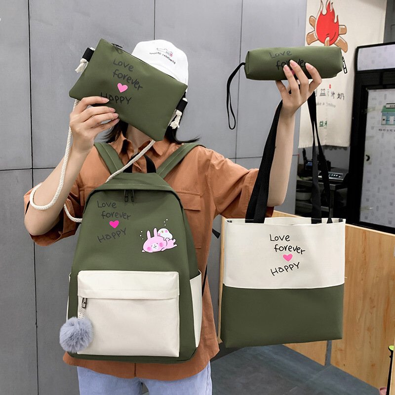 Set Balo Combo 4 món balo , túi tote, túi đeo chéo, ví thòi trang siêu hot 2020, thiết kế trẻ trung hiện đại hợp thời trang - Set Balo 4 Món Thỏ Love Forever Happy