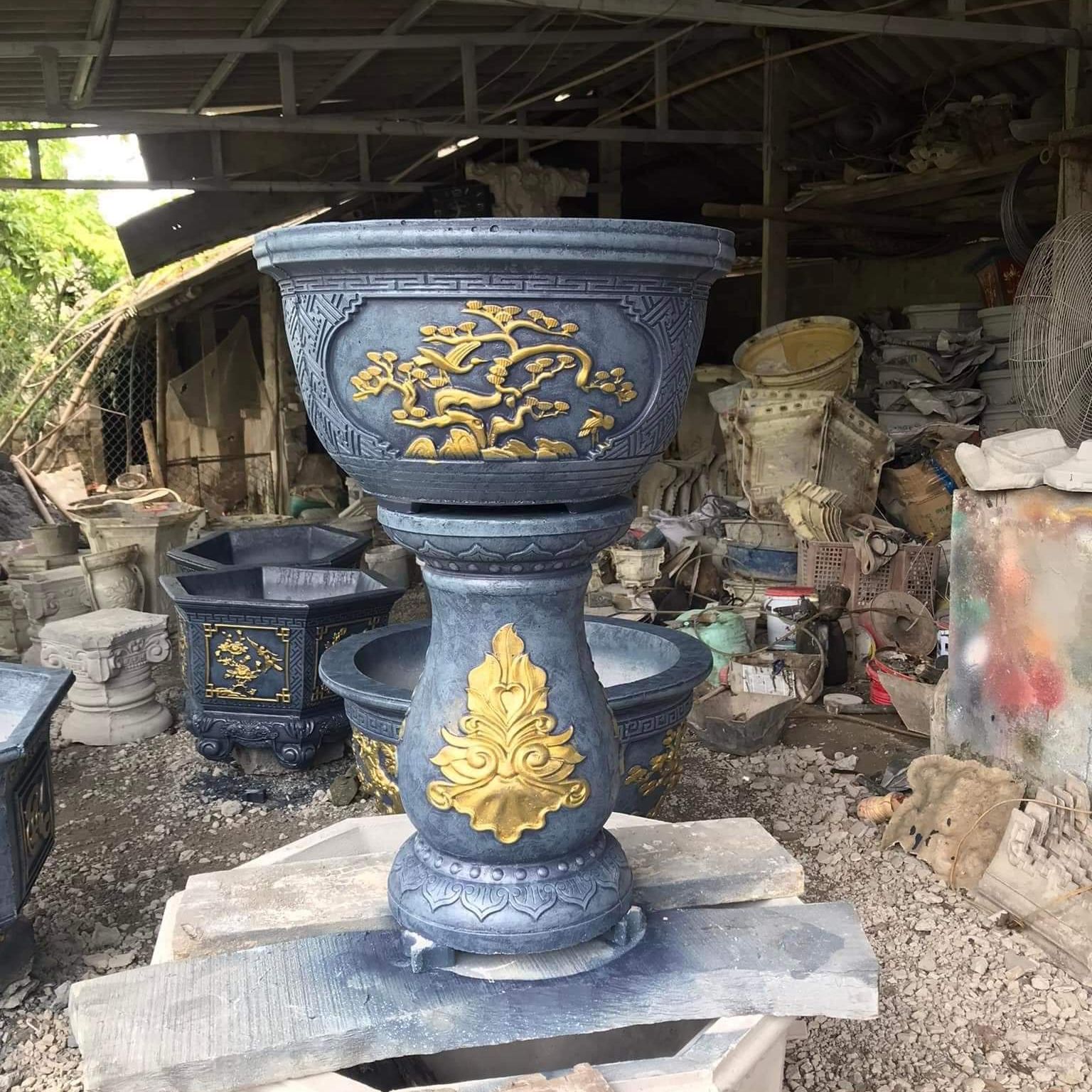 Khuôn đúc chậu cảnh Tròn 50 + Chân đôn Tròn cao 45 mặt 28, Dùng làm chậu hoa xi măng, Chất liệu nhựa ABS cao cấp