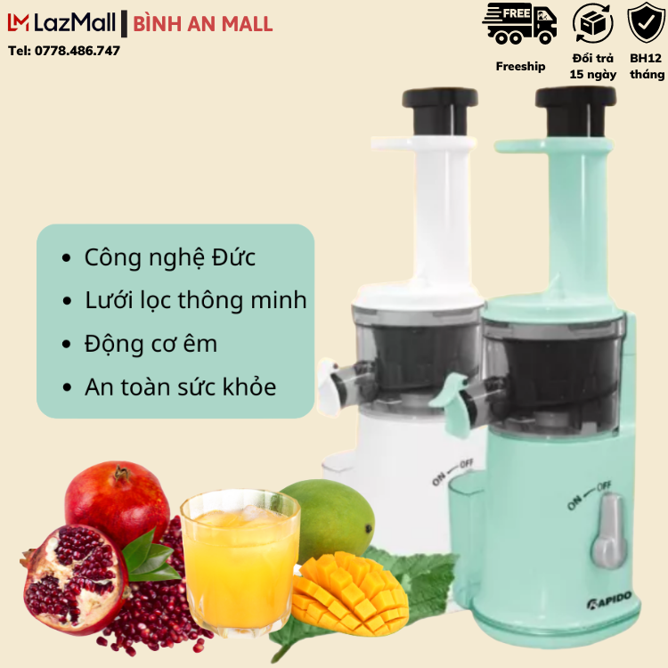 Máy ép trái cây chậm, máy ép hoa quả chậm, máy ép chậm, hàng chính hãng bosingwa, ép nguyên quả kiệt bã 95%