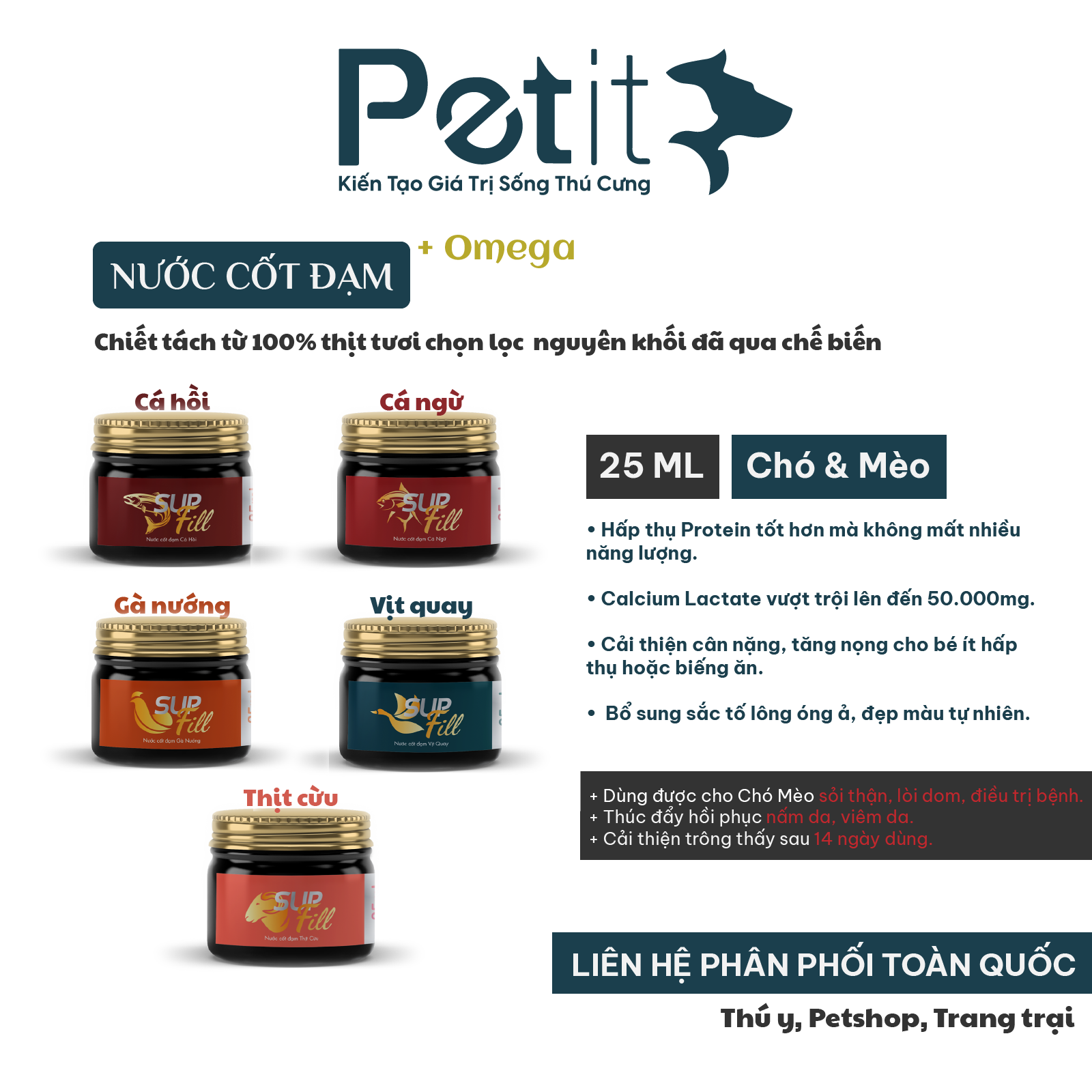 Nước cốt đạm Protein từ thịt tươi cho Chó Mèo kén ăn, chậm tăng cân, tăng nọng, dưỡng lông SUPFILL - Petit Vietnam