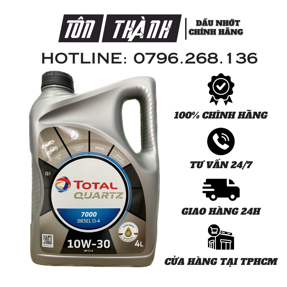 Dầu nhớt động cơ total quartz 7000 diesel-ci4 10w-30 chuyên máy dầu 4lít