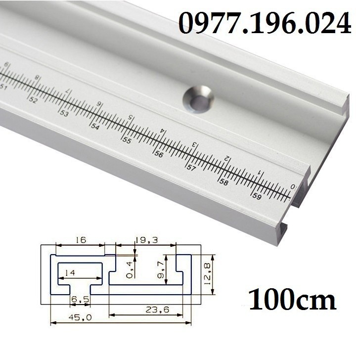 Thanh ray trượt bàn cưa 100 cm in thước đo dùng cho máy cưa bàn và máy phay