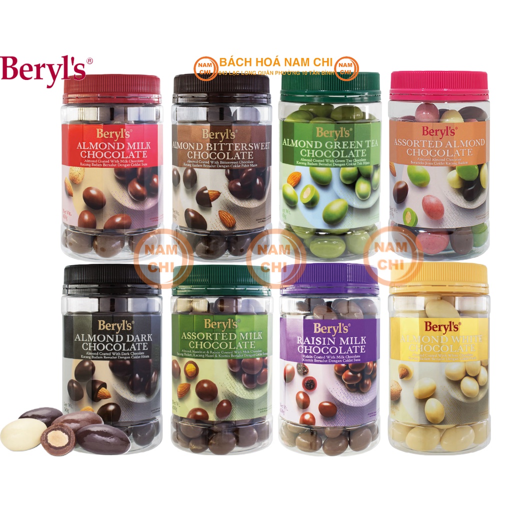 12 LOẠI SOCOLA CHOCOLATE BERYL S NHÂN HẠNH NHO RAISINS HẠT DẺ HŨ 350G 450G