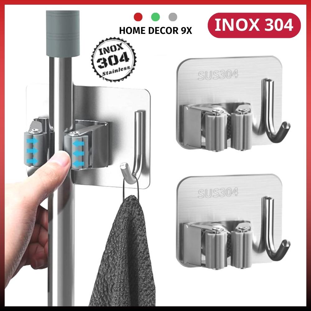  Móc Kẹp Chổi Cây Lau Nhà Inox 304 Dán Tường Chịu Lực Siêu Chắc Hàng Xịn Loại 1 