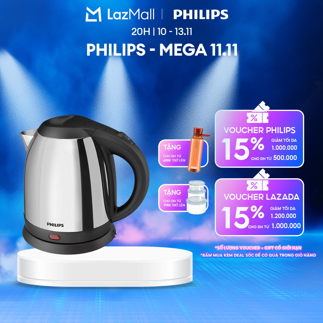 Bình đun siêu tốc Philips HD9303/03 1.2L - Trắng, Inox SUS 304, 1800W