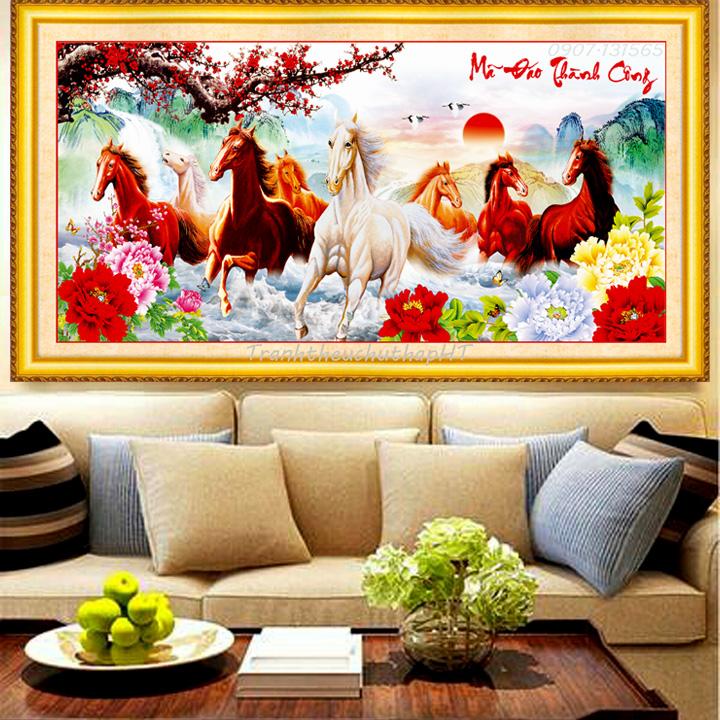 Tranh đính đá Mã đáo thành công 130*64cm - tự đính