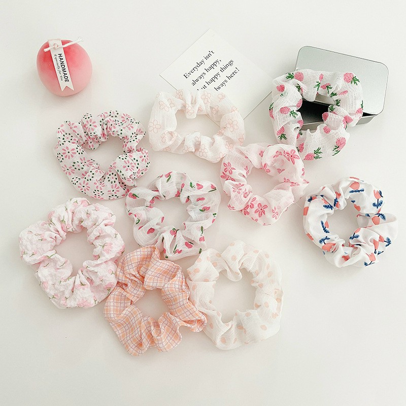 Combo 10 cái cột tóc scrunchies nhiều mẫu cùng màu hồng