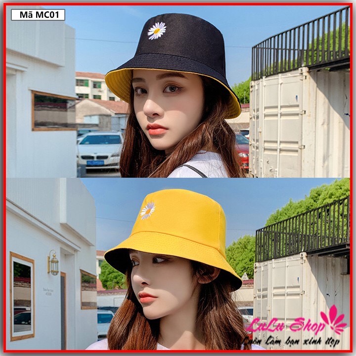Nón Bucket / Nón Vành Tròn 2 Mặt Thêu hoa cúc