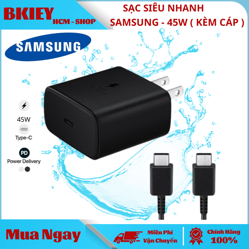 Bộ sạc nhanh samsung 45w , cáp zin 5a 2 đầu type c , hỗ trợ samsung note 10 note 20 a71, a70, a80, a90, s20, s20+, s20 ultra, s21, s22 .