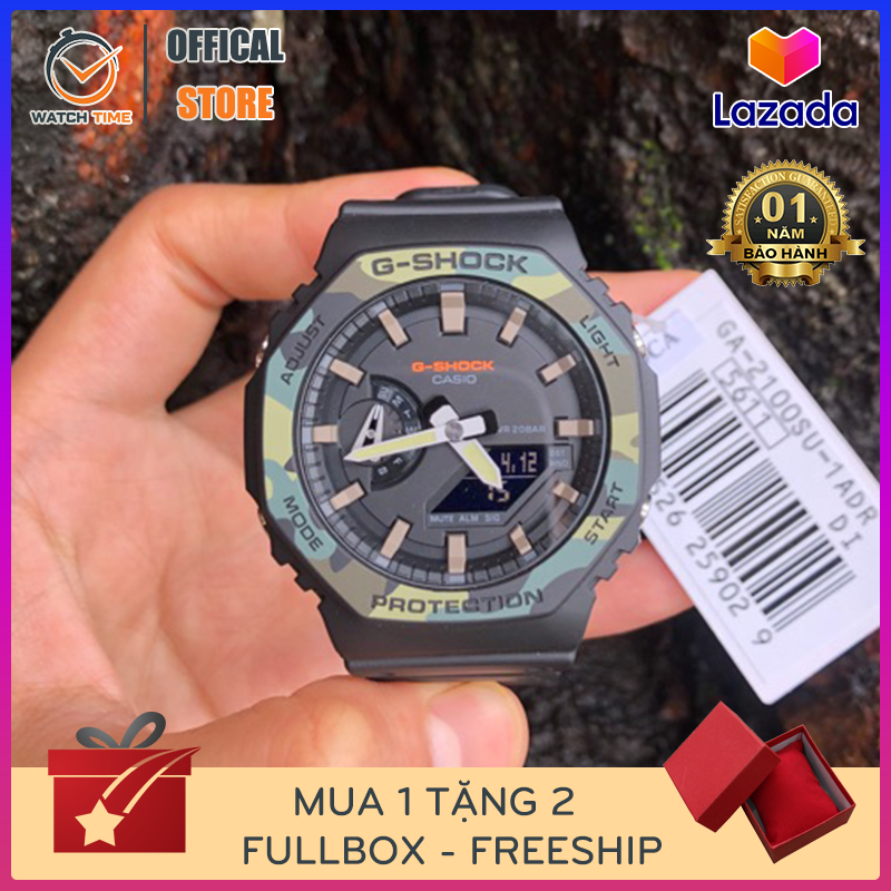 Đồng Hồ Nam Casio G Shock GA-2100SU-1A Dây Nhựa Màu Đen, Viền Mặt Rằn Ri đèn led đôi, phong cách đường phố, cấu trúc lõi cacbon, tuổi thọ pin xấp xỉ 3 năm