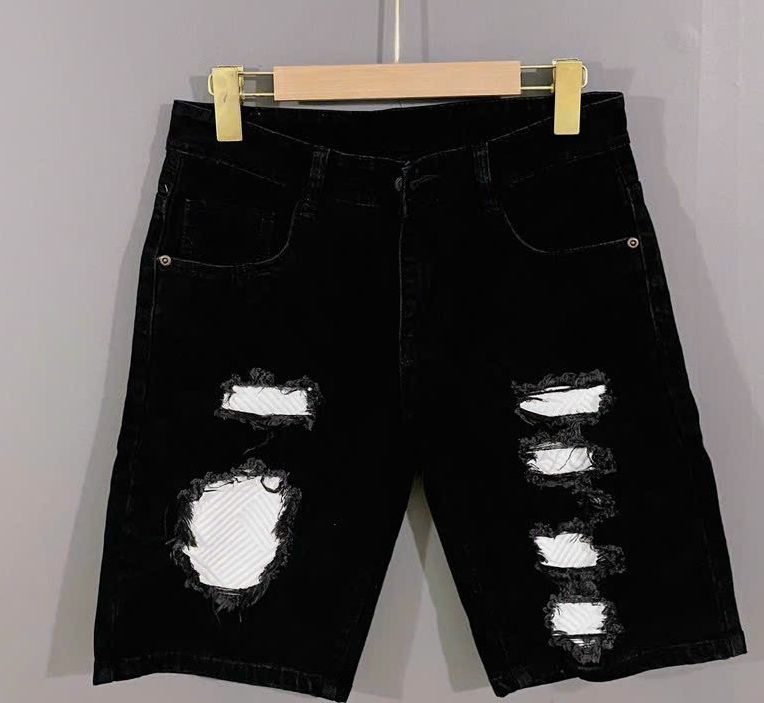 quần short jean nam ngắn đen rách vá gối trắng mẫu mới hot chất jean co giãn tốt vải bền màu chuẩn shop 25/06