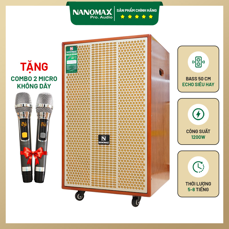 Loa kéo karaoke công suất lớn 1200w | loa kéo giá rẻ nanomax sk-18g8 | loa kéo bluetooth đọc được usb thẻ nhớ tay kéo sang trọng tặng kèm 2 mic hát karaoke gz17