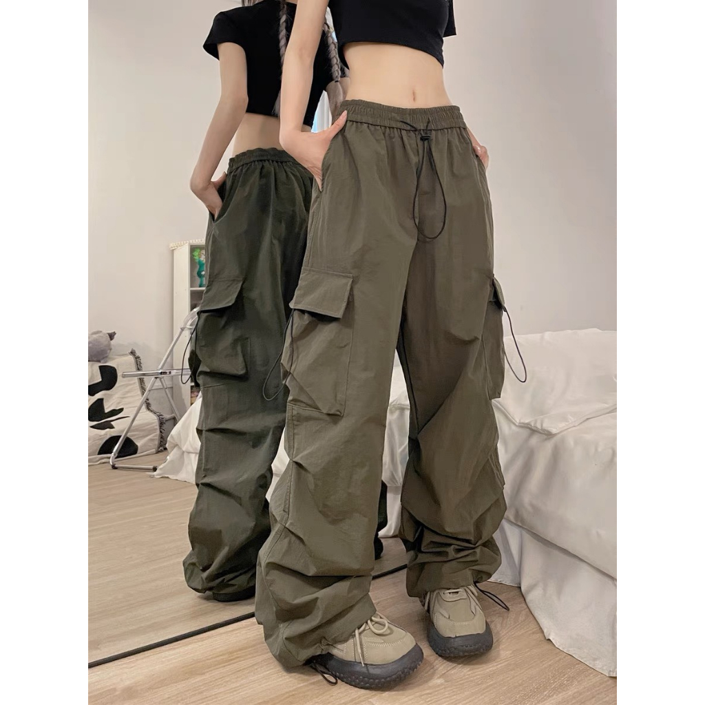 Quần hộp jogger điều chỉnh ống rộng màu RÊU chất kaki siêu hot