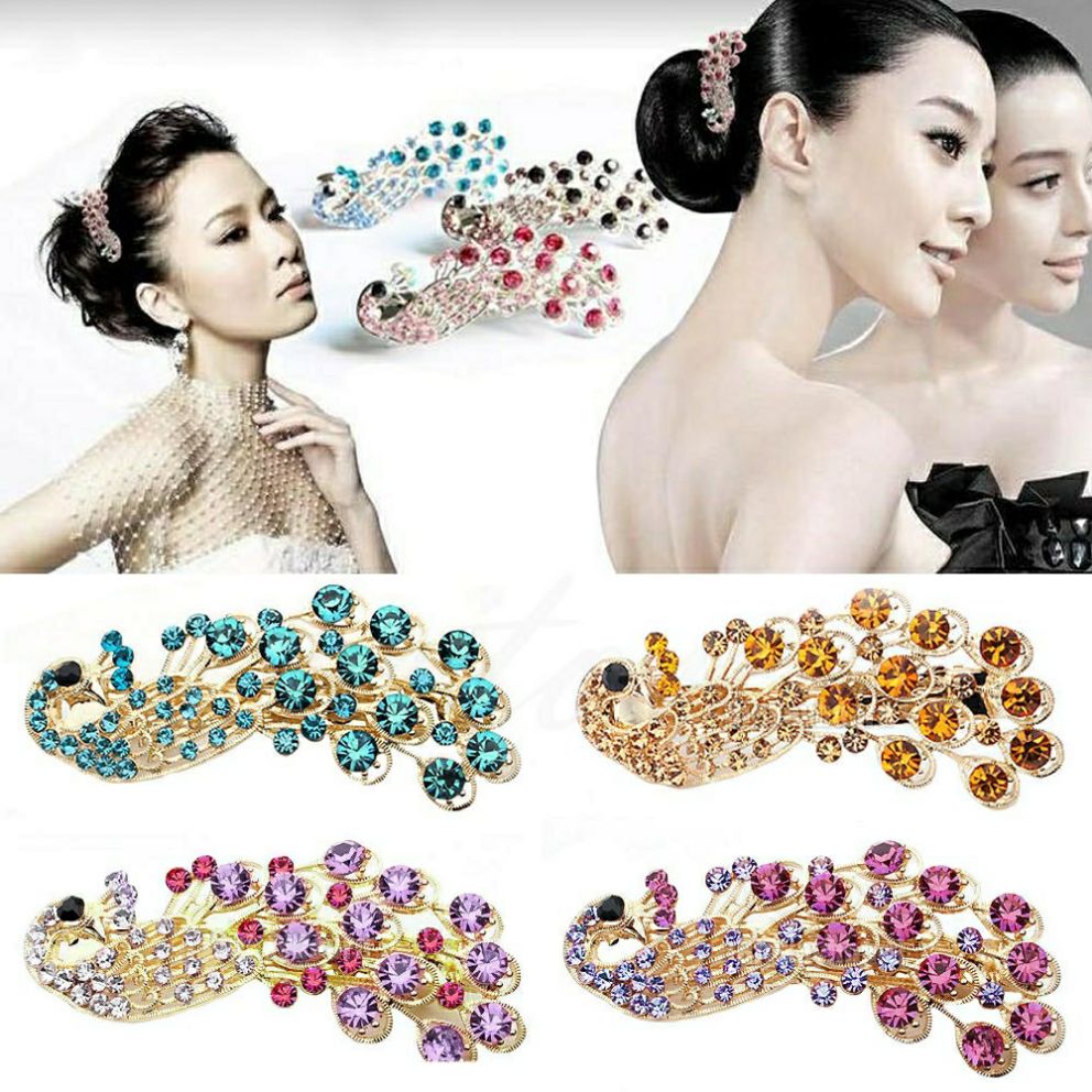 Kẹp tóc hình con công đính đá