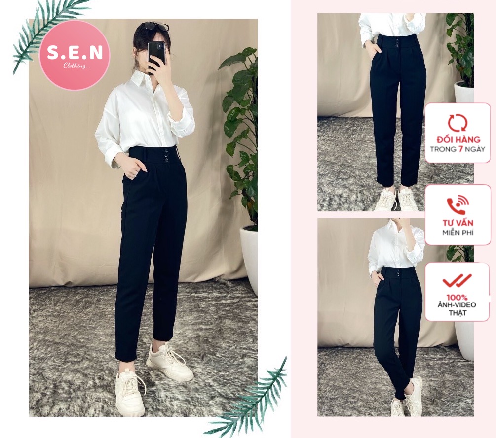 Quần baggy cạp cao 3 cúc siêu đẹp màu đen- quần công sở mã 287