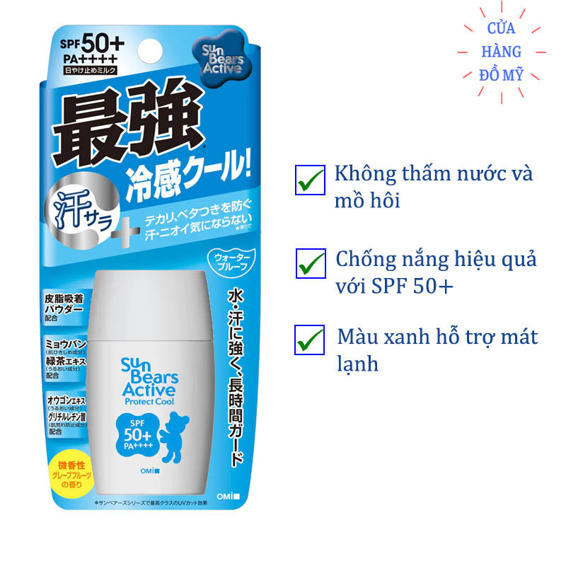 Kem Chống Nắng Omi Sun Bears Strong Cool Plus 30 Màu Trắng SPF50+ PA++++ 28ml - Shop Hong1008