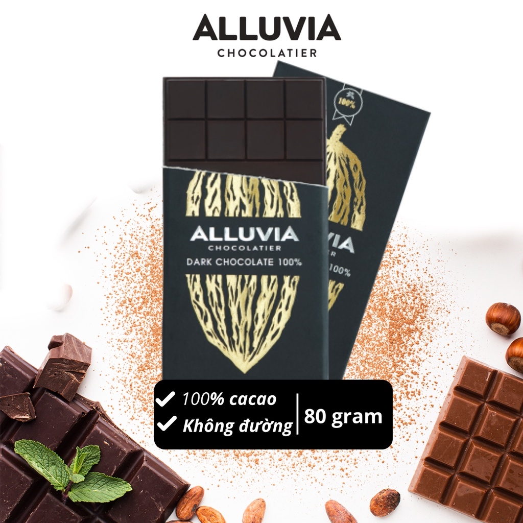Socola đen nguyên chất không đường đắng đậm Alluvia 100 ca cao Extreme dark chocolate sugar free