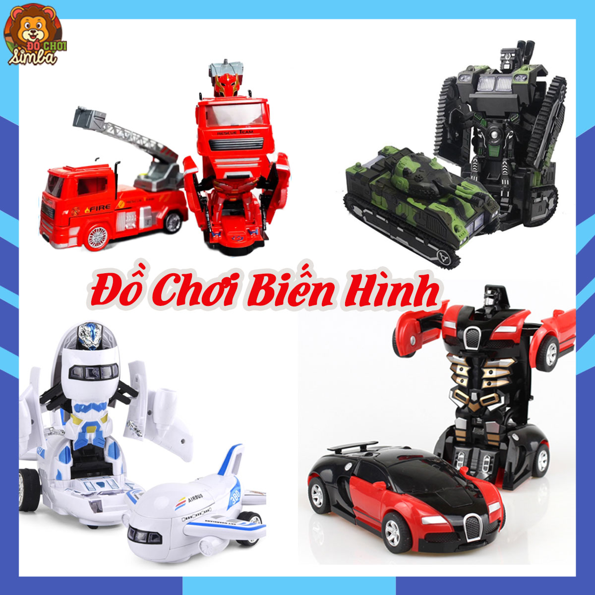 Robot biến hình chạy bằng pin - có đèn và nhạc vui nhộn cho bé, oto, xe cứu hoả, máy bay, xe tăng biến hình có nhạc