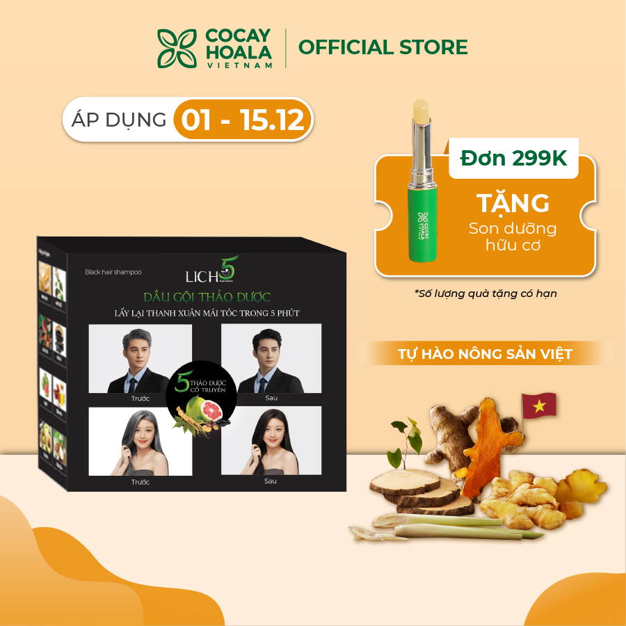 Dâu gội thảo dược gội đen tóc lich5 hộp 20 gói