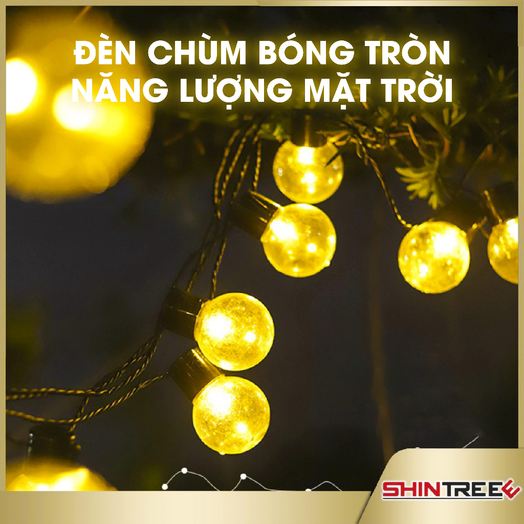 Dây đèn led năng lượng mặt trời trang trí quả cầu bi chống nước 10 bóng led/3m