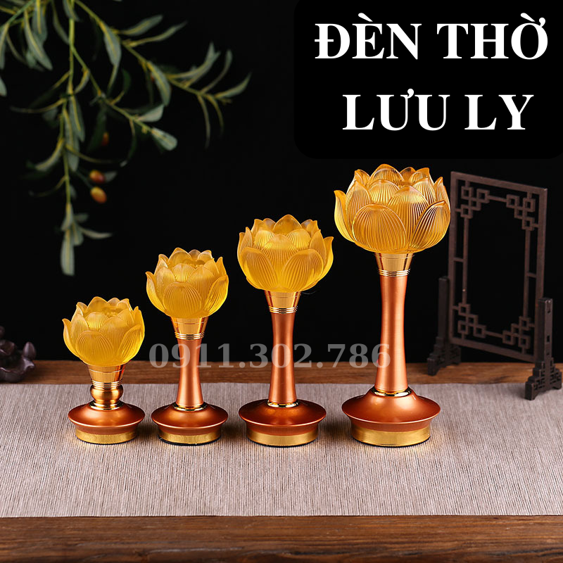Đèn thờ đá lưu ly hoa sen cao cấp, đèn thờ bàn thần tài, bàn thờ cao cấp