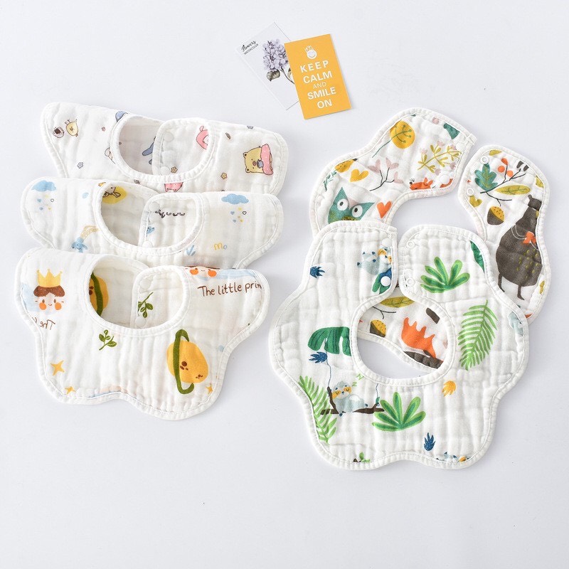 Yếm tròn, tam giác vải xô 6 lớp cao cấp, xoay 360 độ, dùng được 2 mặt