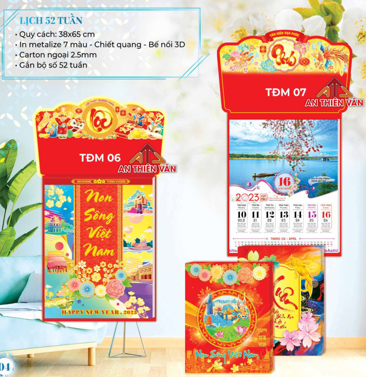 Lịch Treo Tường 52 Tuần nguyên bộ: bloc, hộp & túi vải