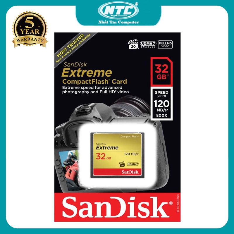 Thẻ nhớ compactflash sandisk extreme 32gb 800x đọc 120mb/s ghi 85mb/s nhất tín computer