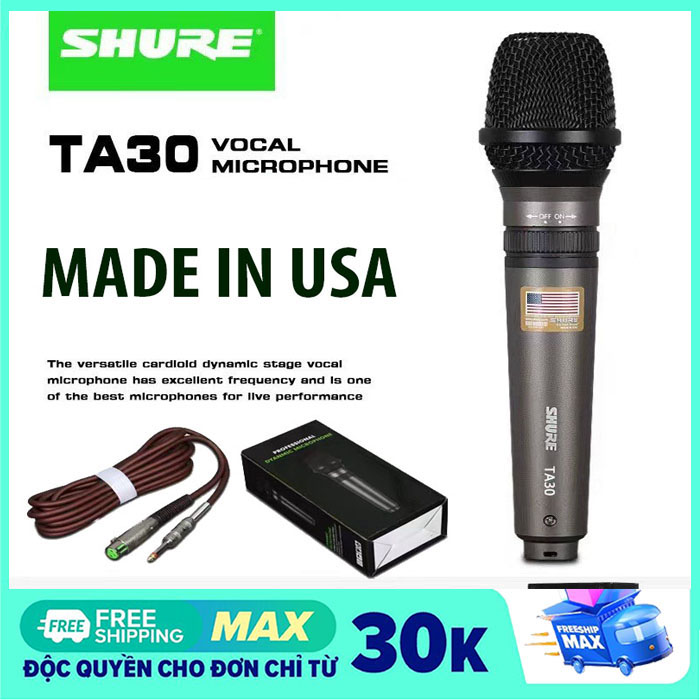 Micro, mic hát karaoke có dây shure ta - 30 cao cấp phên bản mới của shure , mic hát karaoke gia đình âm thanh mượt mà , dây dài 6m chống hú độ nhạy cao, xử lý âm thanh chuyên nghiệp, thiết kế nhỏ gọn tiện lợi