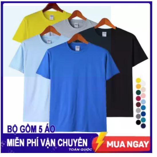 COMBO 5 Áo Thun Trơn Nam Nữ (Màu Ngẫu Nhiên) Chất Liệu Cotton Cao Cấp Thoáng Mát Thoải Mái XB02