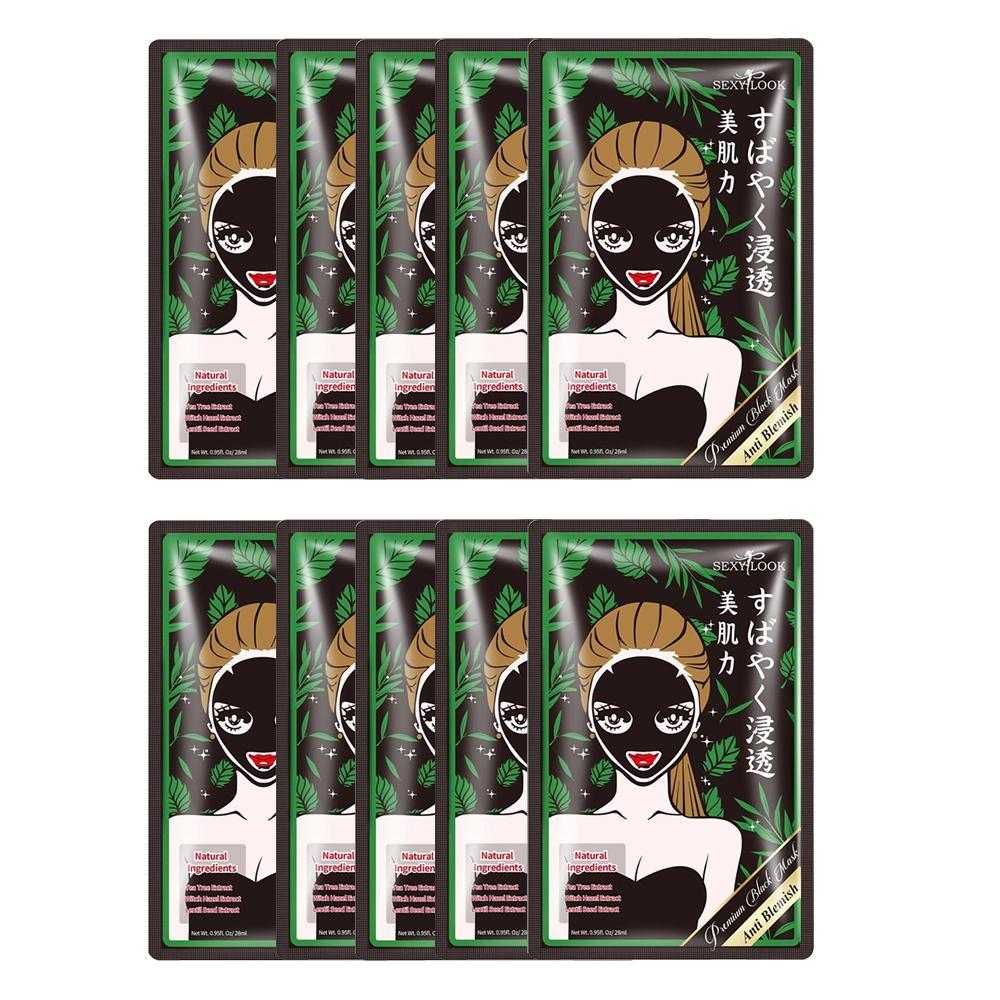 Combo 10 miếng mặt nạ tràm trà kiểm soát dầu và mụn SEXYLOOK Tea Tree Anti Blemish Black Facial Mask