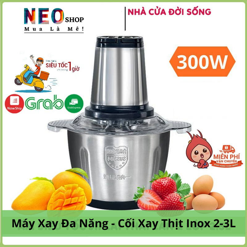 Máy xay thịt inox, cối xay thịt, xay thực phẩm 2l,chất liệu inox 304 chuẩn, siêu bén, siêu tiện dụng