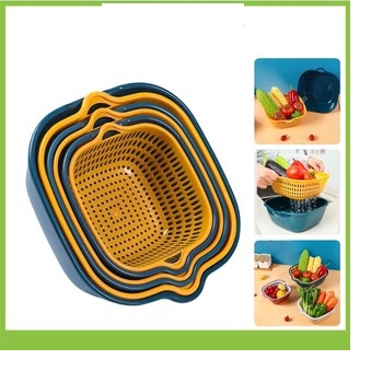 Set rổ nhựa, Bộ rổ nhựa 6 món nhựa cao cấp an toàn với sức khỏe đựng rau củ quá dụng cụ nhà bếp cần thiết, bộ thau rổ nhựa, dụng cụ nhà bếp, bộ rổ nhựa kèm thau