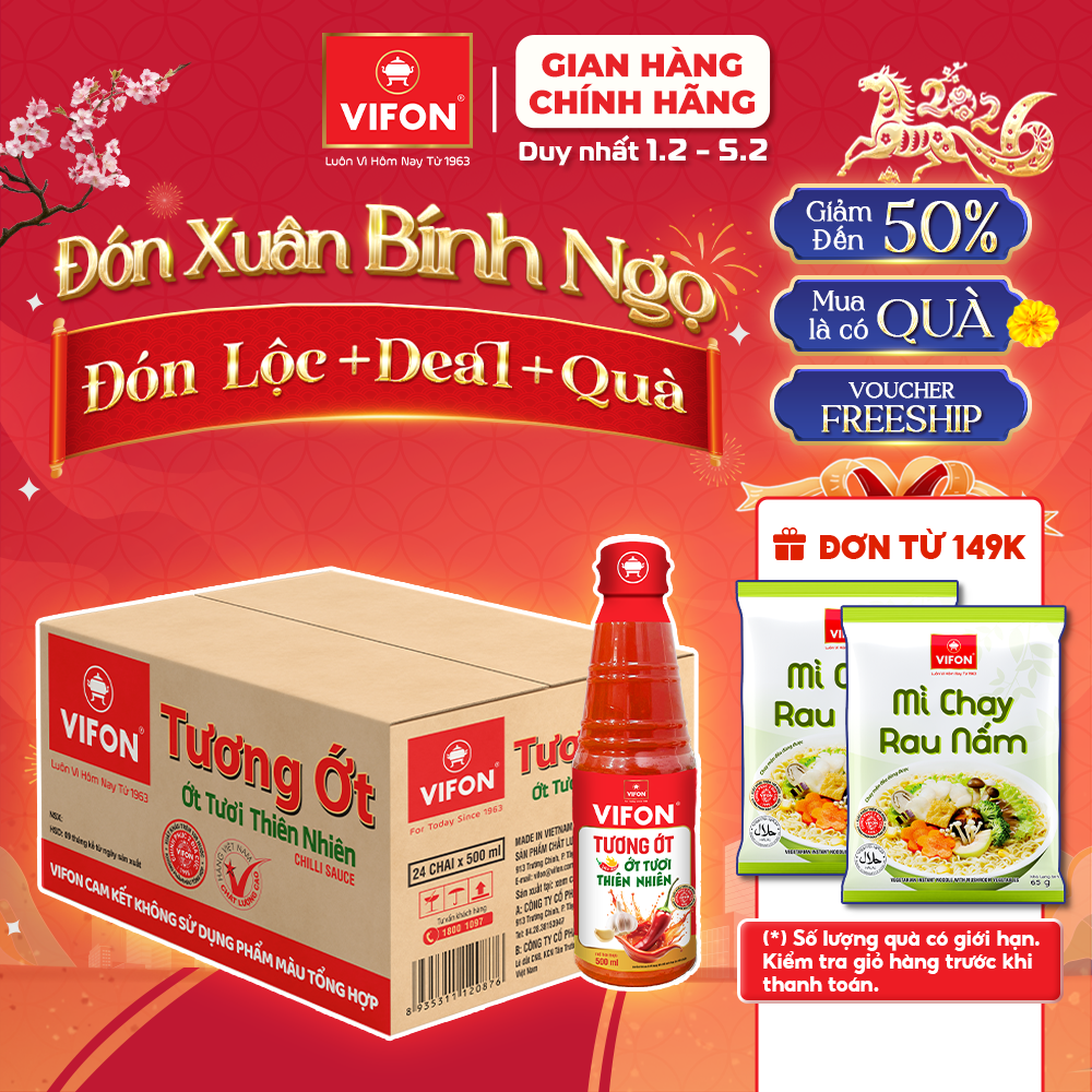 [Tết][HOT 30%] Thùng 24 Tương Ớt VIFON 500ml/ Chai Vị nguyên bản ớt tươi