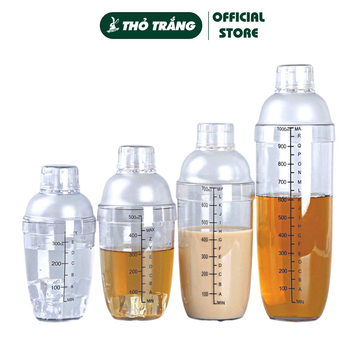 Bình lắc Shaker pha chế nhựa chia vạch và inox (350ml 500ml 700ml 1000ml)