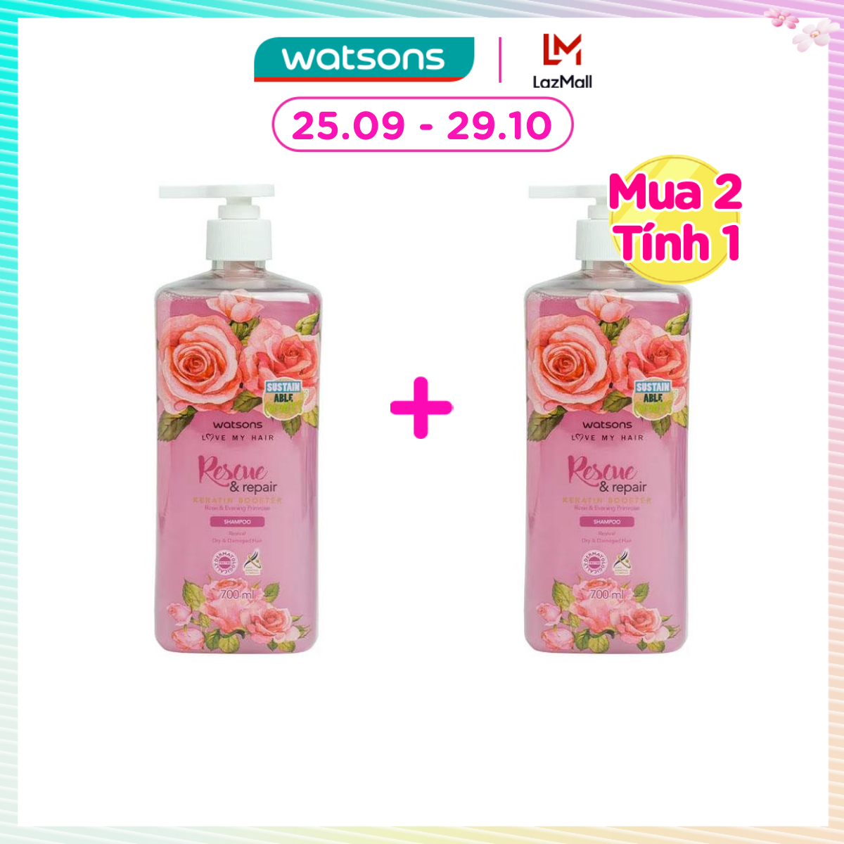 [MUA 2 TÍNH 1] Dầu Gội Watsons Rose Evening Primrose Shampoo 700ml