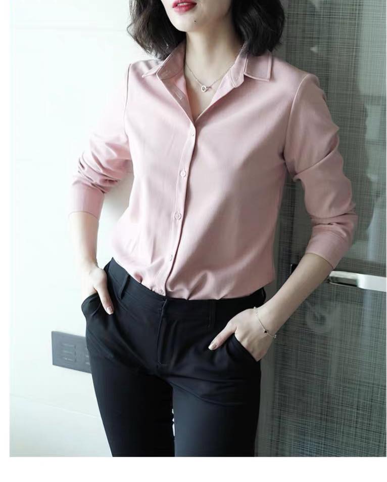 Áo sơ mi nữ dài tay màu hồng trơn thờ trang công sở nữ siêu xinh