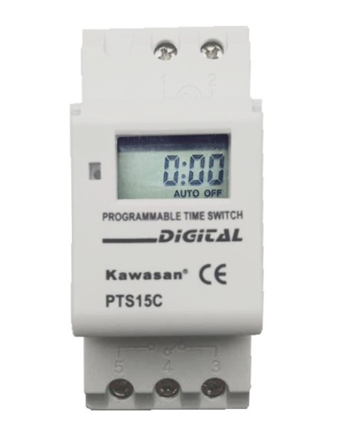 Công tắc hẹn giờ kỹ thuật số gắn Kawasan PTS15C - ứng dụng tuyệt vời cho hẹn giờ bảng biển quảng cáo, tưới cây, làm nông nghiệp