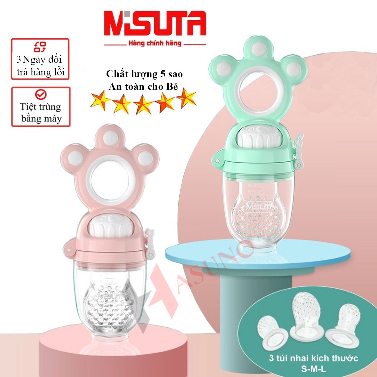 [THANH LÝ NHANH Tặng 2 Size Núm Siêu Mềm] Túi Nhai Ăn Dặm Cao Cấp MISUTA An Toàn Cho Bé- Túi Nhai Chống Hóc Silicon Cao Cấp