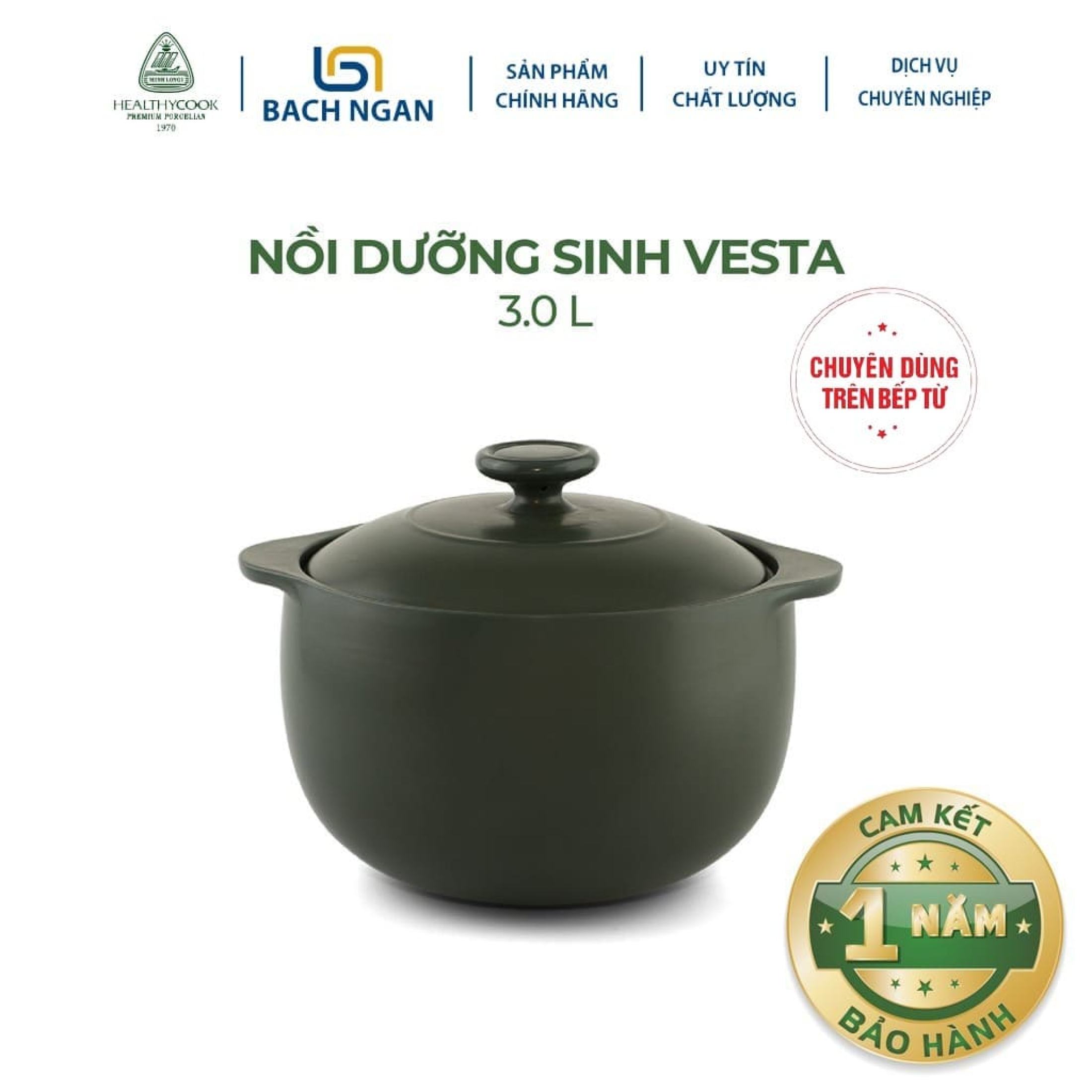 Nồi Sứ Dưỡng Sinh Đáy Từ Minh Long Vesta 3.0 L sứ đẹp cao cấp, chắc chắn, an toàn sức khỏe, thực phẩm chín sâu và đều