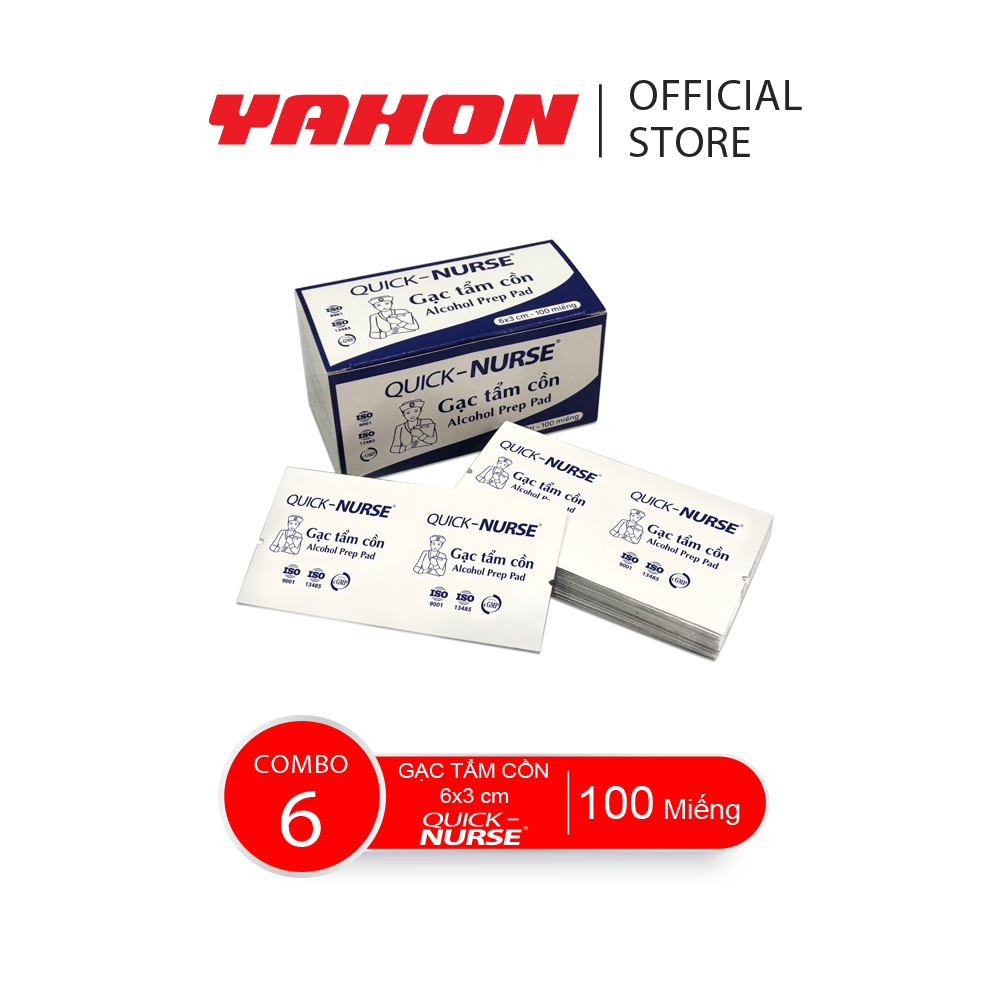 Combo 6 hộp gạc tẩm cồn 6*3cm quick-nurse, 100 miếng/hộp