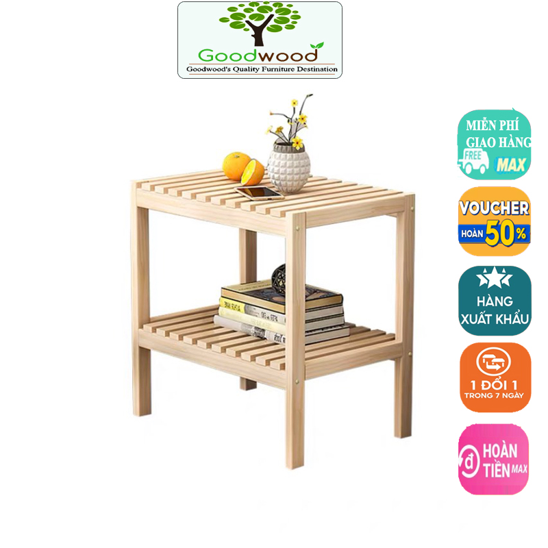 Kệ gỗ tab đầu giường 2 tầng tự lắp ráp gỗ thông tự nhiên trang trí nhà xinh - Tủ/Kệ đầu giường gỗ đa năng nội thất kiểu hàn lắp ráp kích thước 35*35*50 cm