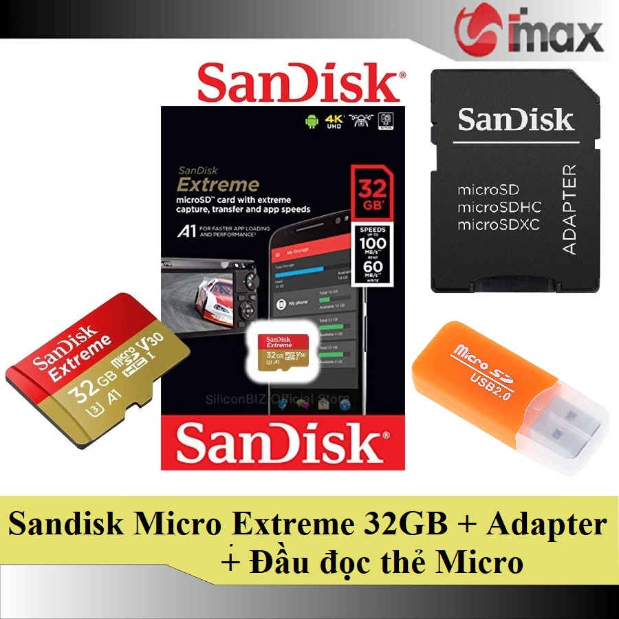 Thẻ nhớ Sandisk Micro SDHC Extreme 32GB 100MB s + Adapter + Đầu đọc thẻ