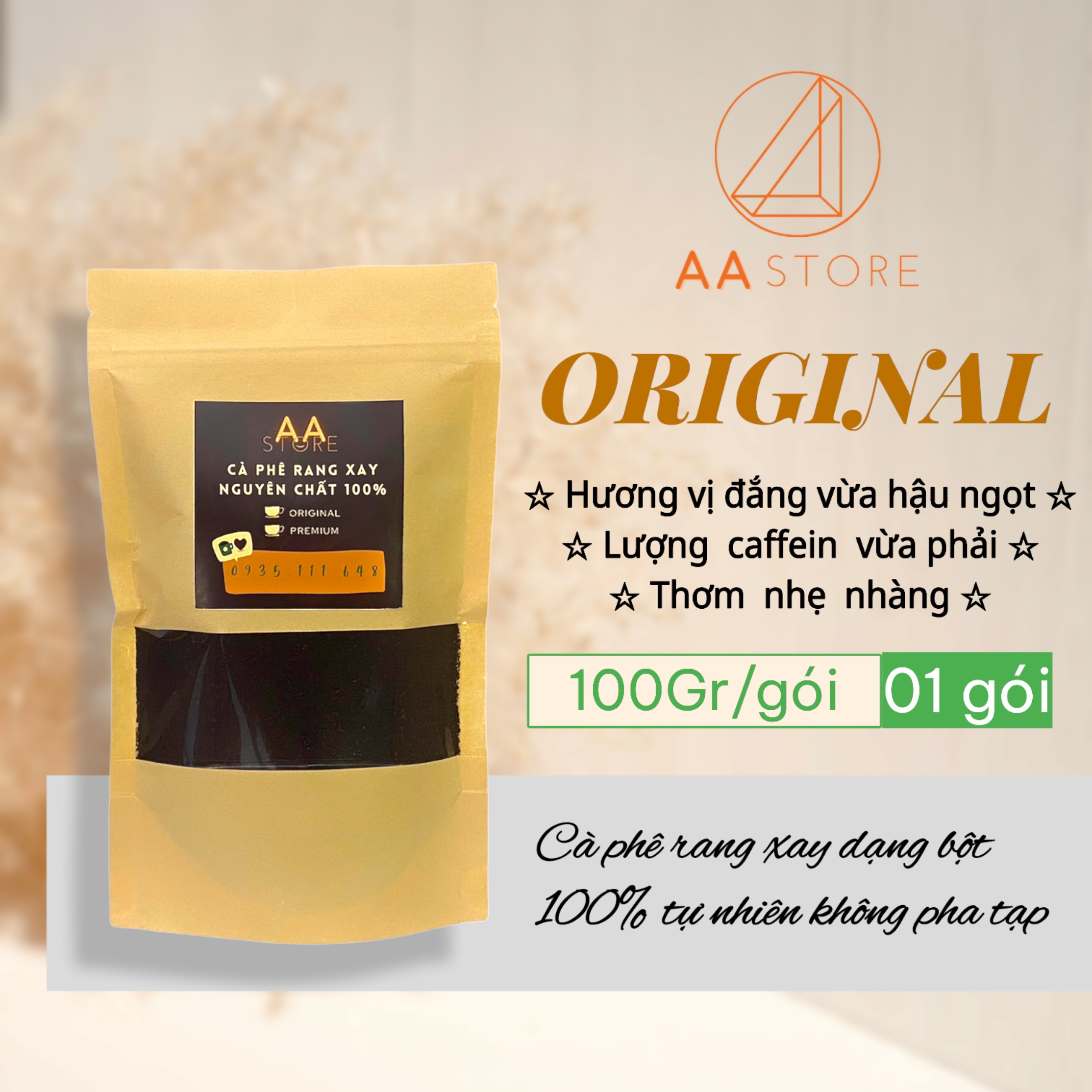 100g cà phê Original rang xay nguyên chất 100%