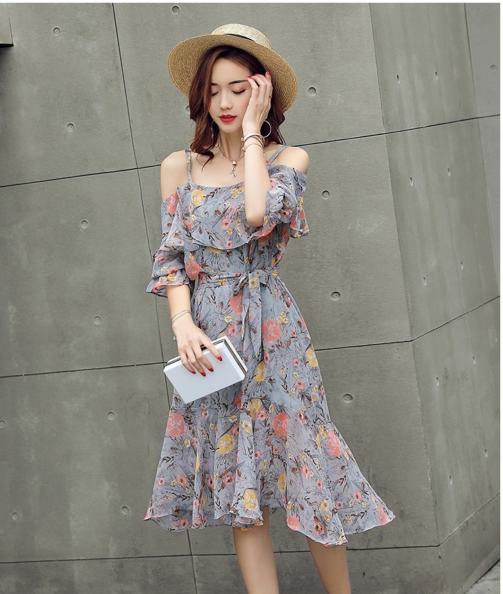 Đầm váy nữ hoa nhí vintage kèm dây thắt eo DA109