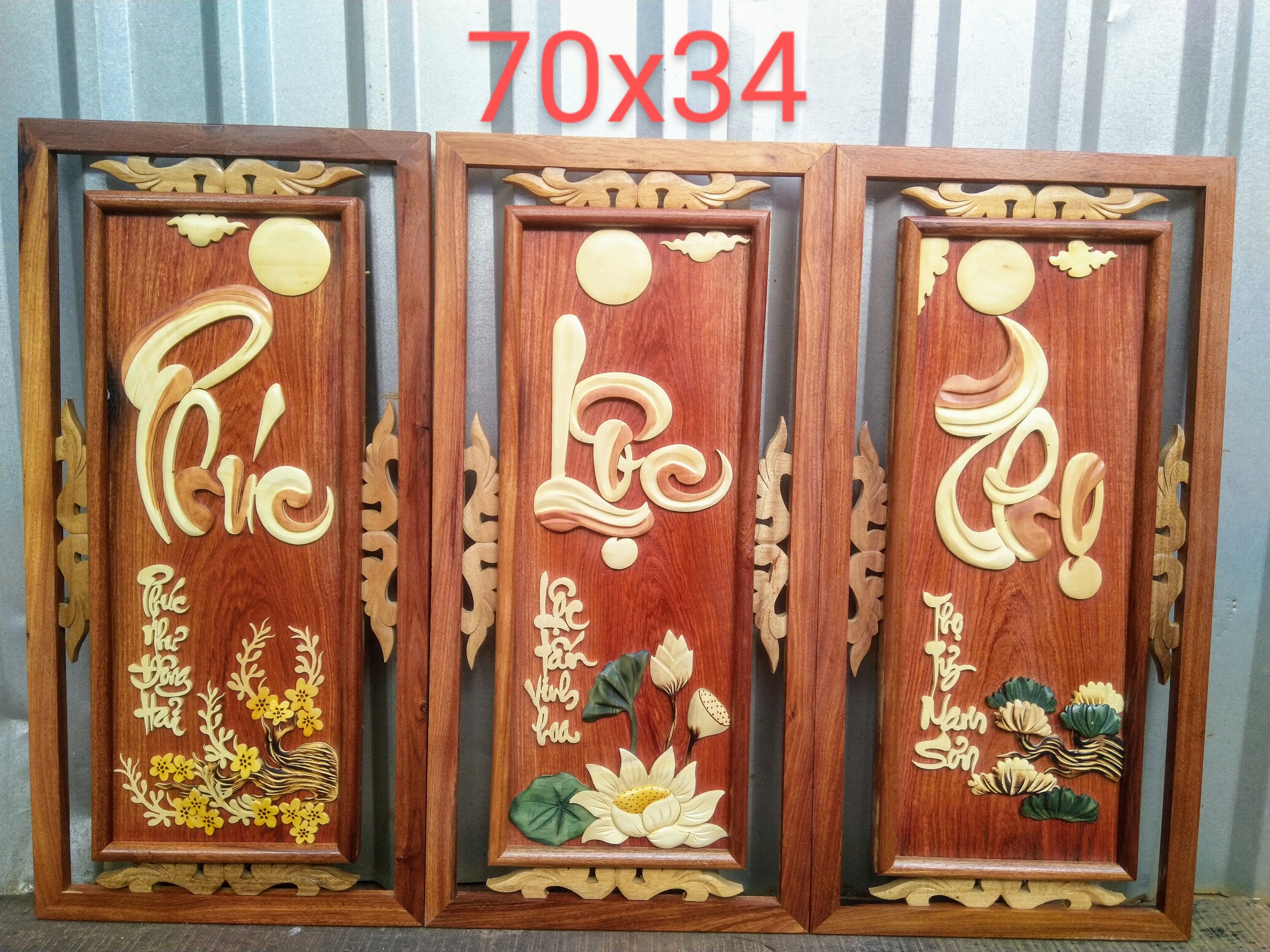 Tranh treo tường phúc lộc thọ gỗ gõ đỏ mẫu khung món quà tân gia quà khai trương ý nghĩa