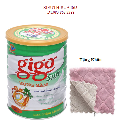 Sữa bột Gigo Sure hồng sâm lon 900g-Tặng khăn bông mềm mịn