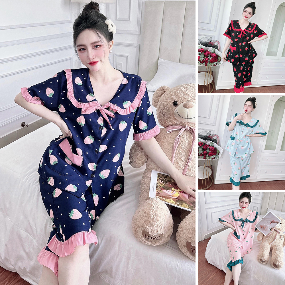 (50-100kg) Đồ Bộ Bigsize Quần Lửng Cổ Viền Bèo Tiểu Thư Chất Lụa Nhật Dành Cho Nàng Béo Múp Xinh Shop